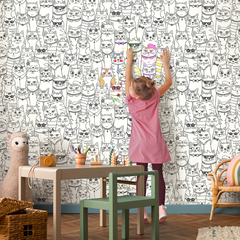 Papel pintado pintable gatos